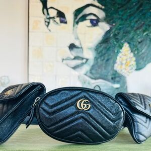 GUCCI GG Marmont Multi Pocket Belt Bag Matelasse Chevron